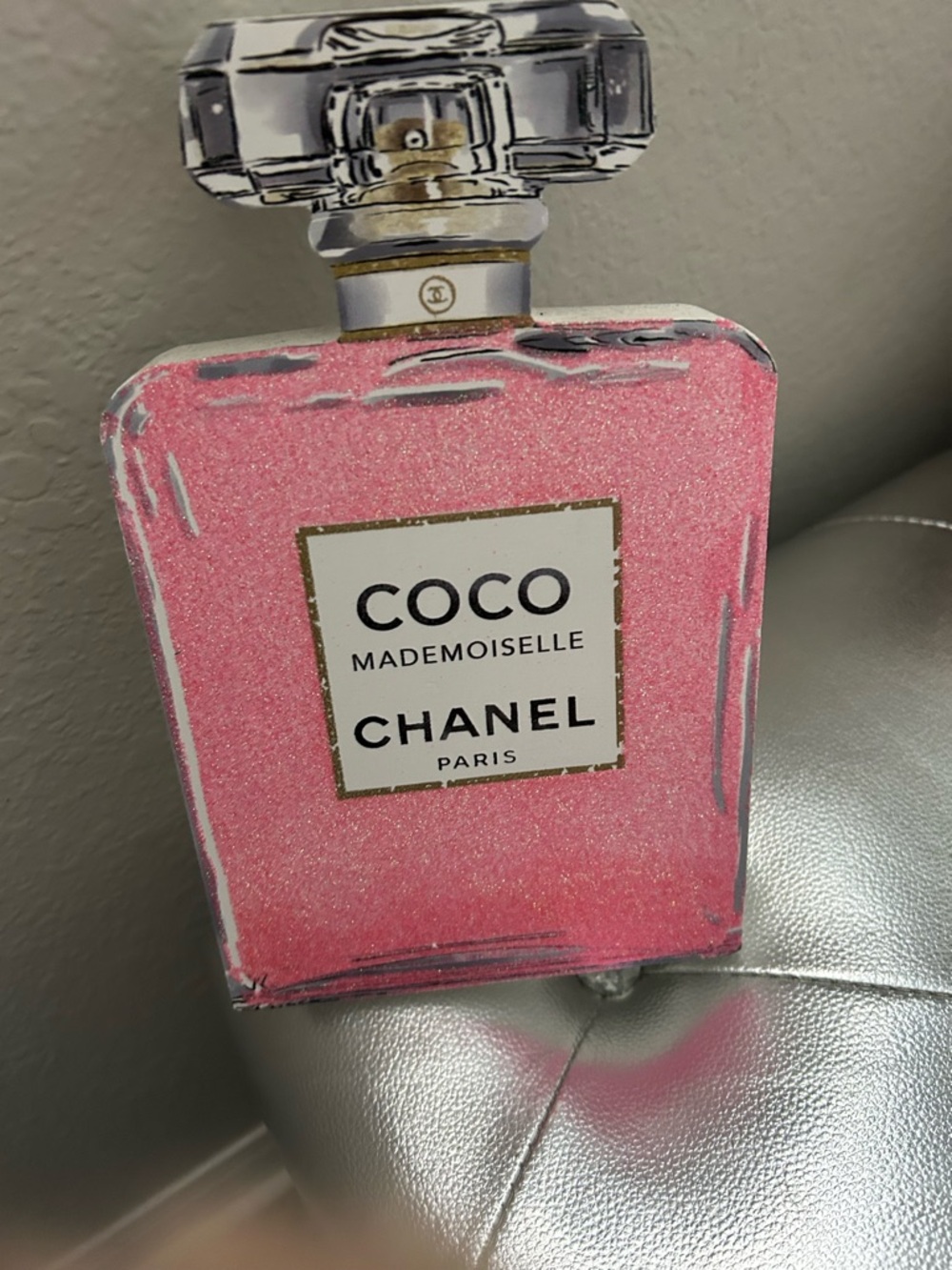 Pink Glitter Mademoiselle Bottle Wall Art